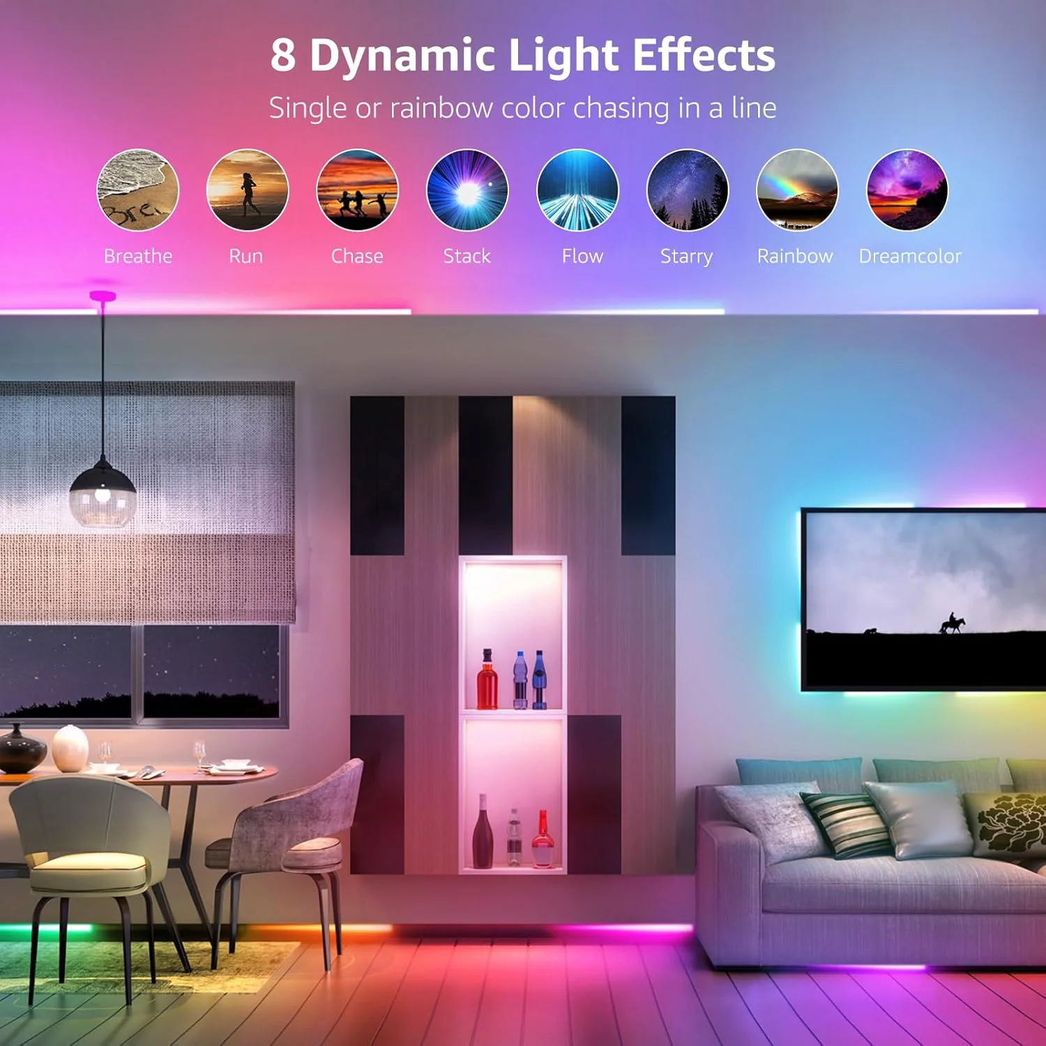 32.8ft RGB LED Strip Lights, 5050 LED Color Changing LED Tape Light with 44 Key Remote - Image 7