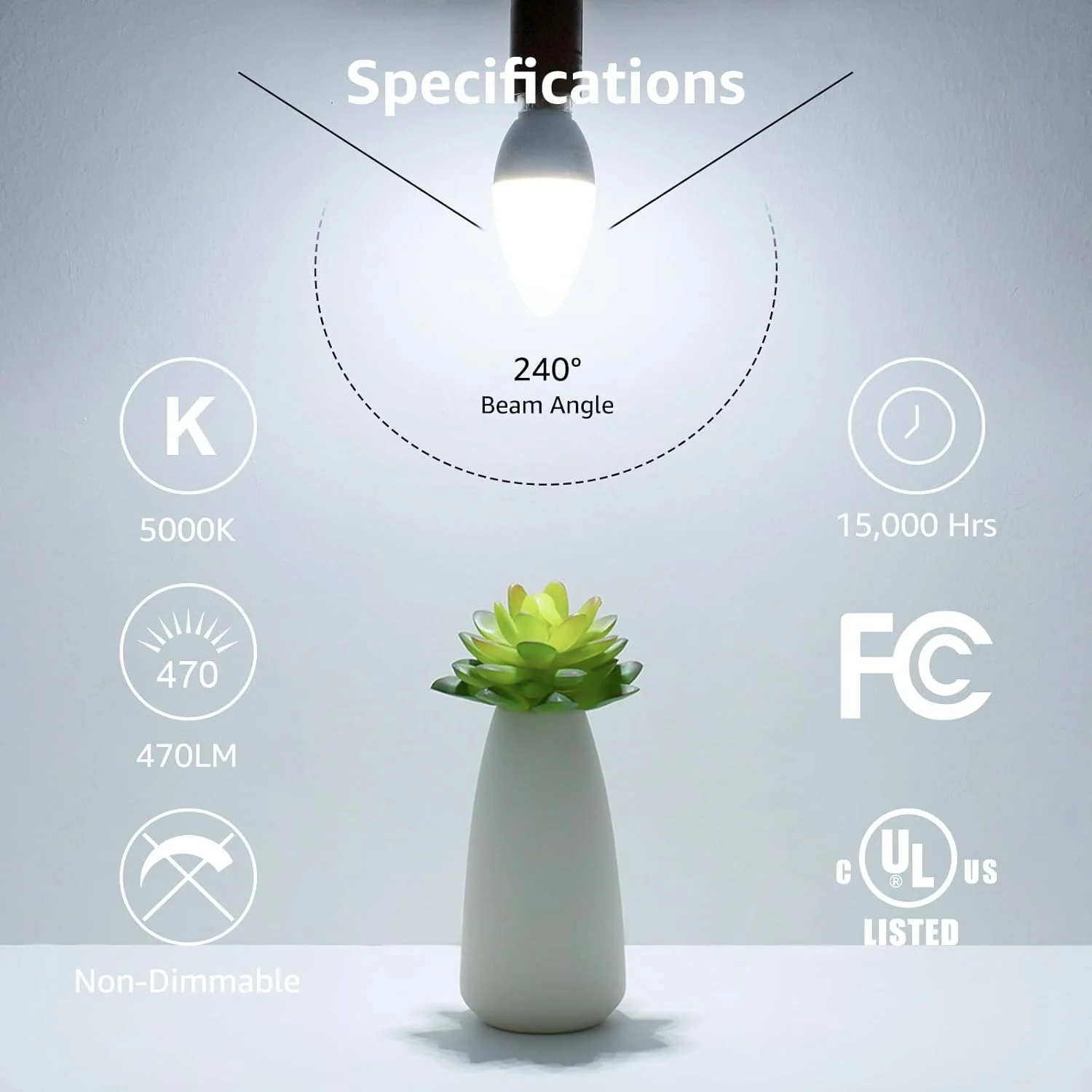 Lepro B11 LED Candelabra Bulbs, E12 Base, 5.5W (40W Equivalent), 500 Lumens, 5000K Daylight, Non-Dimmable - Image 3