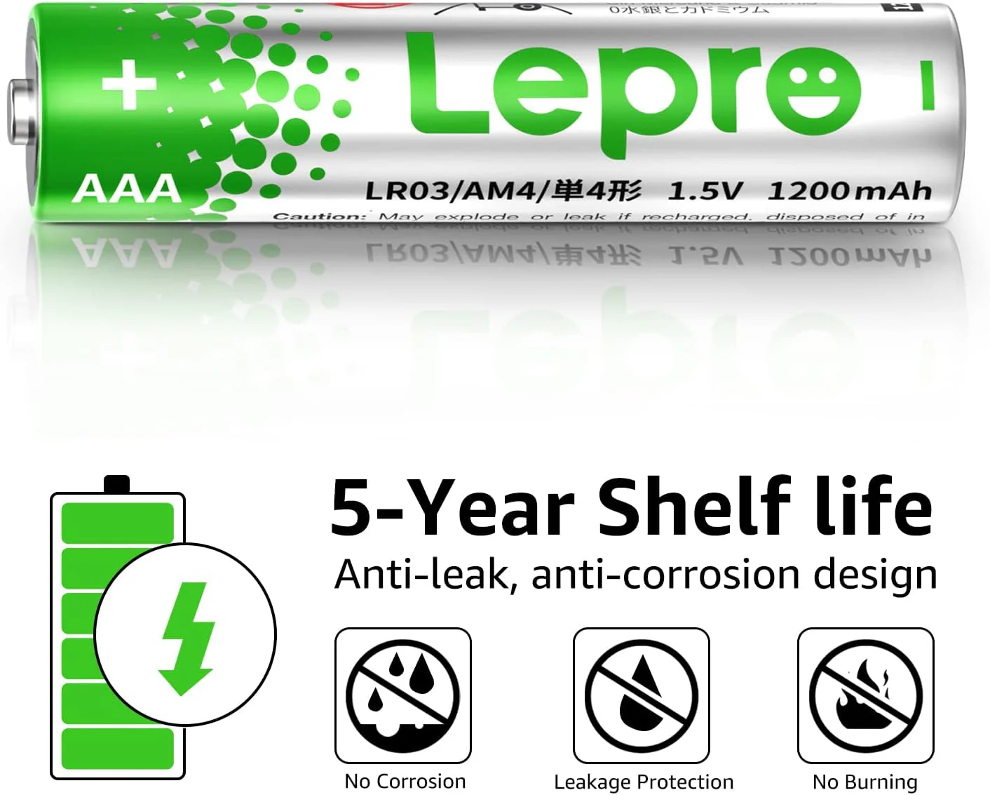 Lepro 1.5V AAA Alkaline Batteries, 1200mAh Long-Lasting High Performance Triple A Battery (24/48/100 Pack) - Image 3