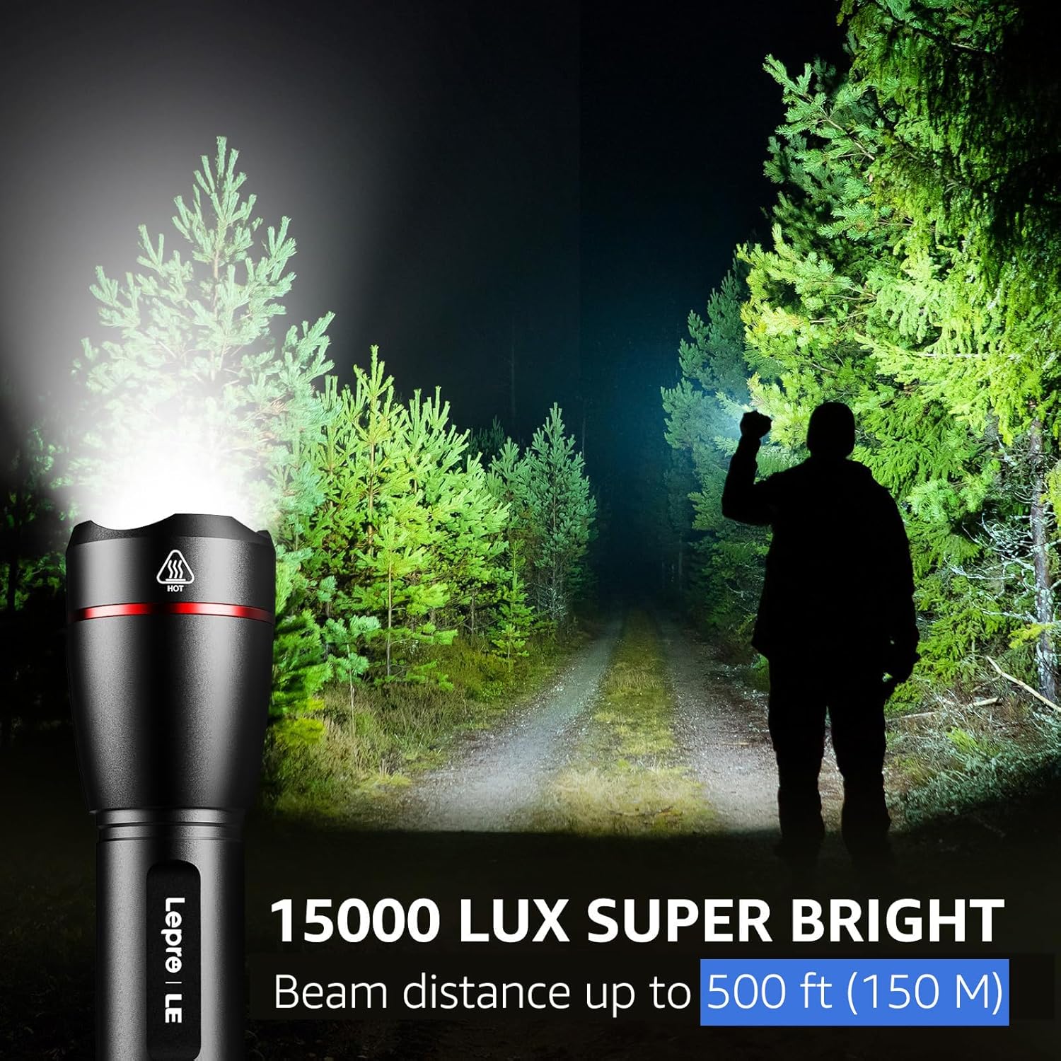 Lepro 1000LM Rechargeable Tactical Flashlight | High Power Zoomable LED Torch with USB Cable - Image 3