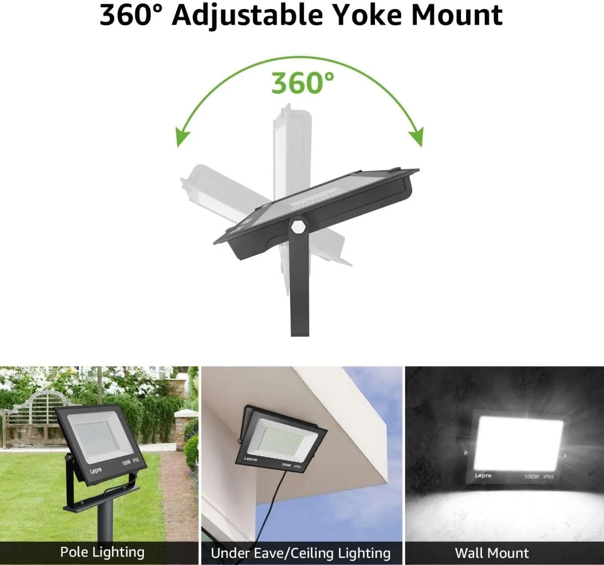 Lepro Outdoor LED Flood Light (100W, 10000LM, 5000K Daylight White) - Image 5