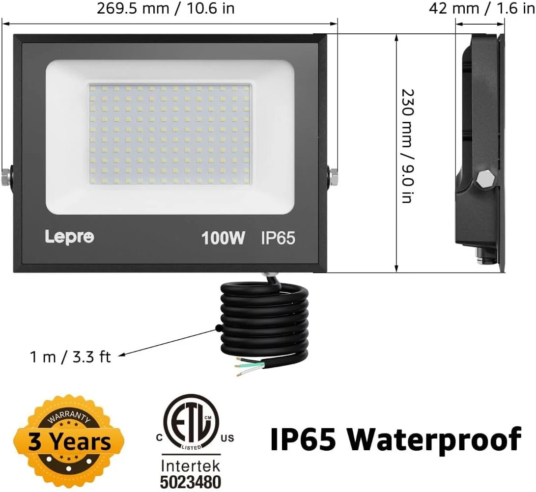 Lepro Outdoor LED Flood Light (100W, 10000LM, 5000K Daylight White) - Image 6