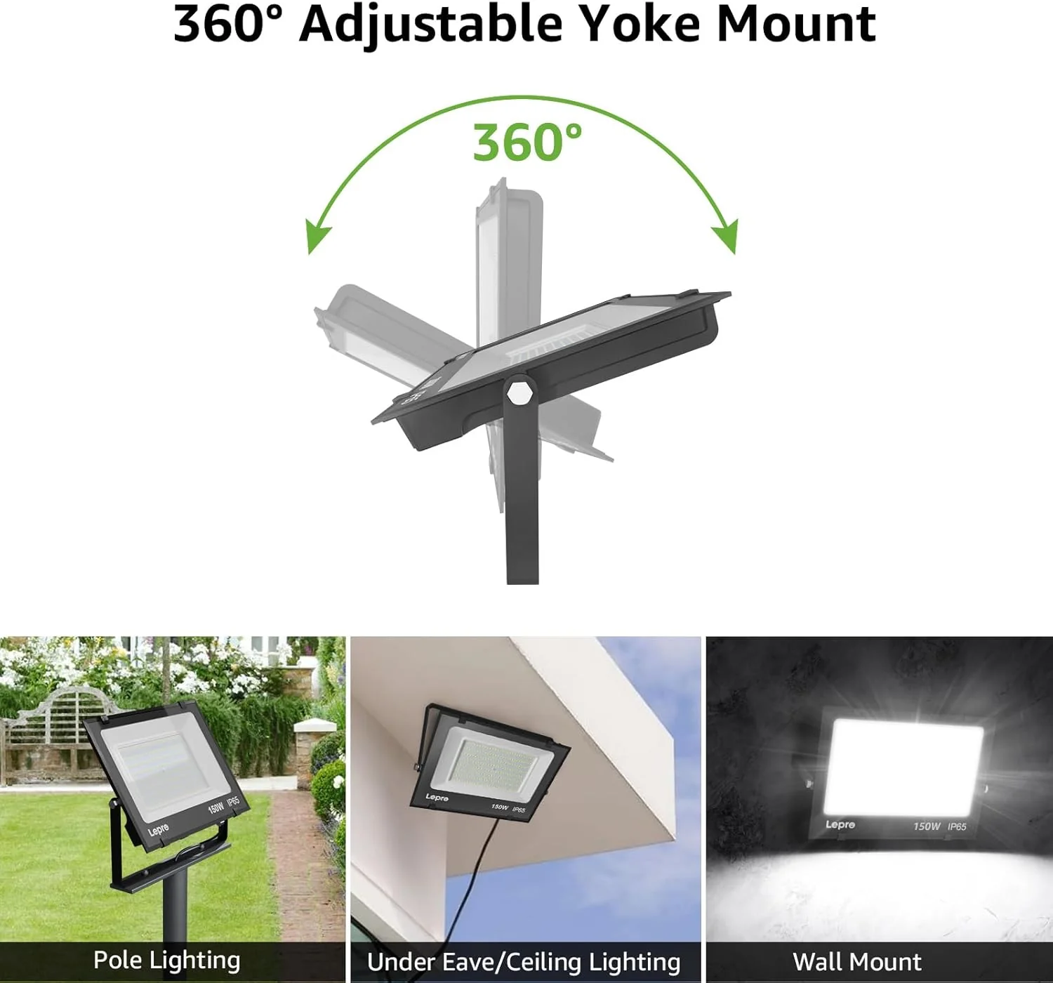 Lepro Outdoor LED Flood Light (150W, 10000LM, 5000K Daylight White) - Image 4