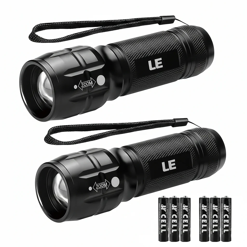 Lepro 2-Packs LED Flash Light LE1000 High Lumens, Mini Multifunction Tactical Flashlight , Zoomable, Waterproof, Adjustable Brightness, for Camping, Outdoor and Emergency Use (AAA Batteries Included)