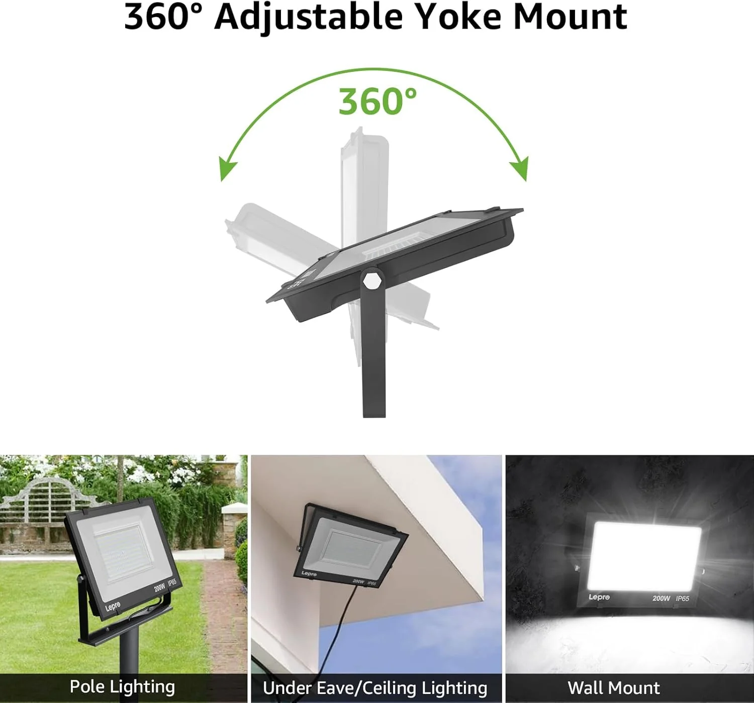 Lepro Outdoor LED Flood Light (200W, 10000LM, 5000K Daylight White) - Image 4