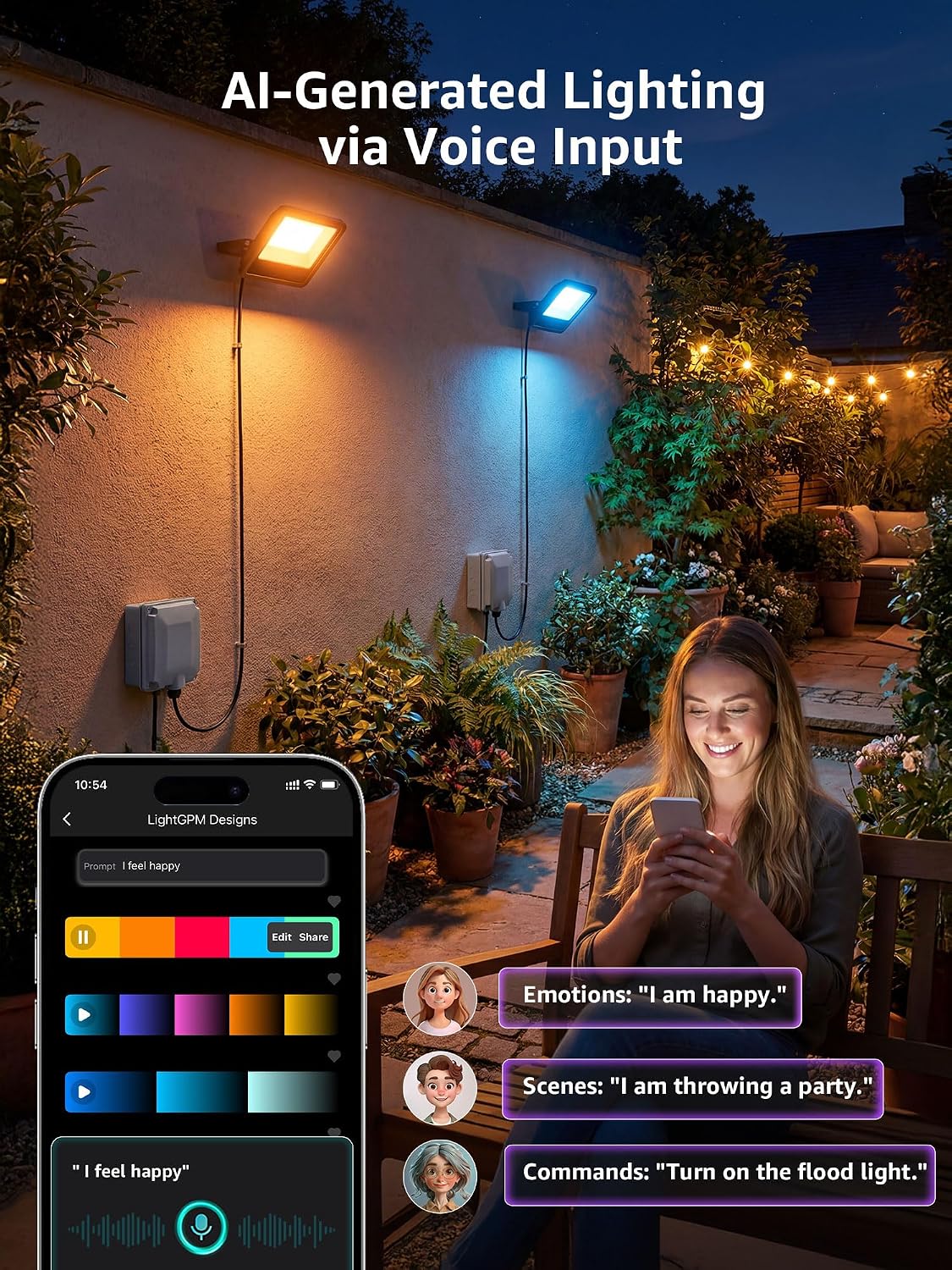 Lepro 30W Smart Flood Lights Outdoor, 2700LM RGBW Color Changing, IP65 Waterproof, 2700K Warm White & 16M Colors, App/Voice/Alexa/Google Home Control, US Plug - Image 4