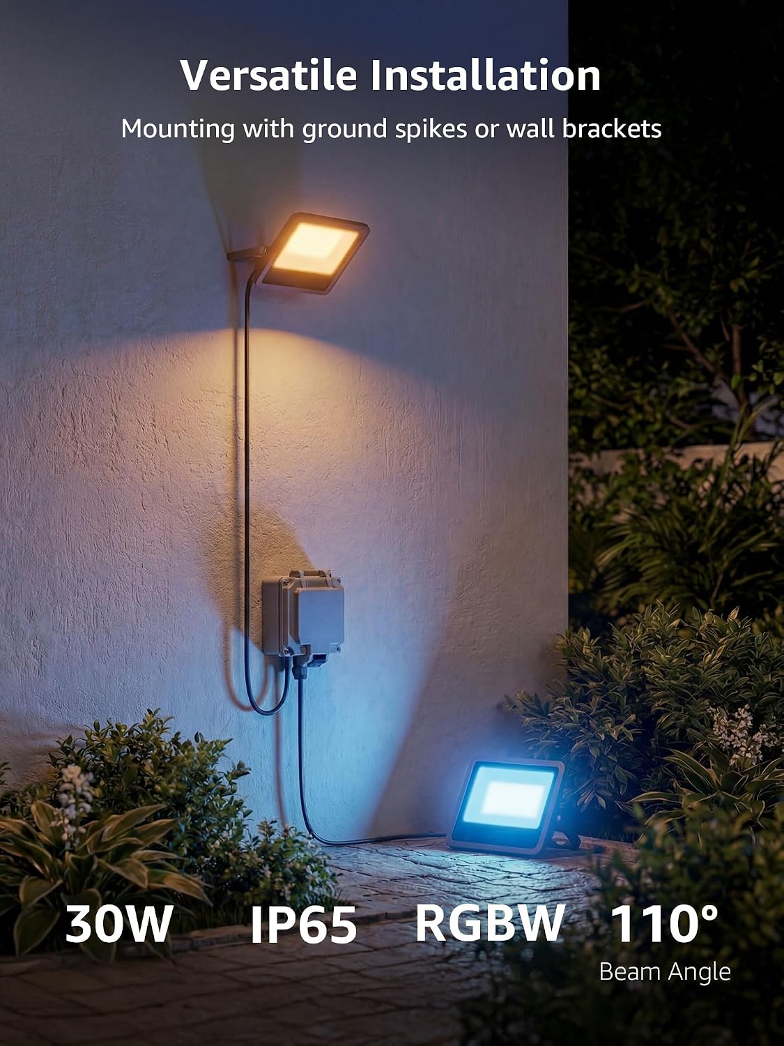 Lepro 30W Smart Flood Lights Outdoor, 2700LM RGBW Color Changing, IP65 Waterproof, 2700K Warm White & 16M Colors, App/Voice/Alexa/Google Home Control, US Plug - Image 8