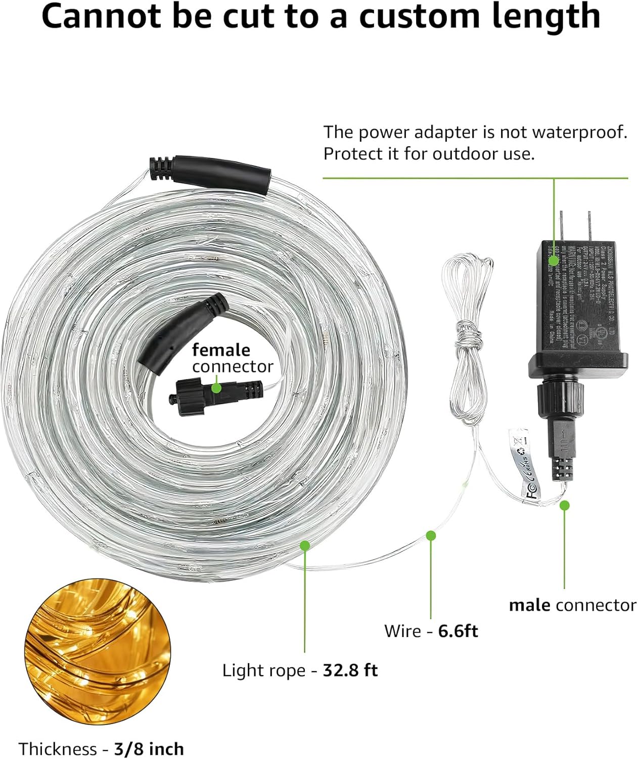 Lepro Outdoor Rope Lights (Warm White 2700K, 33ft, 240 LEDs) - Image 4