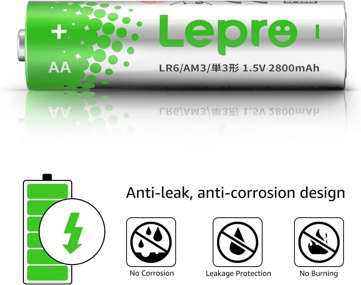 Lepro AA & AAA Batteries Combo Pack, 1.5V Long-Lasting Alkaline Battery Variety Pack (24/48 Packs)) - Image 5