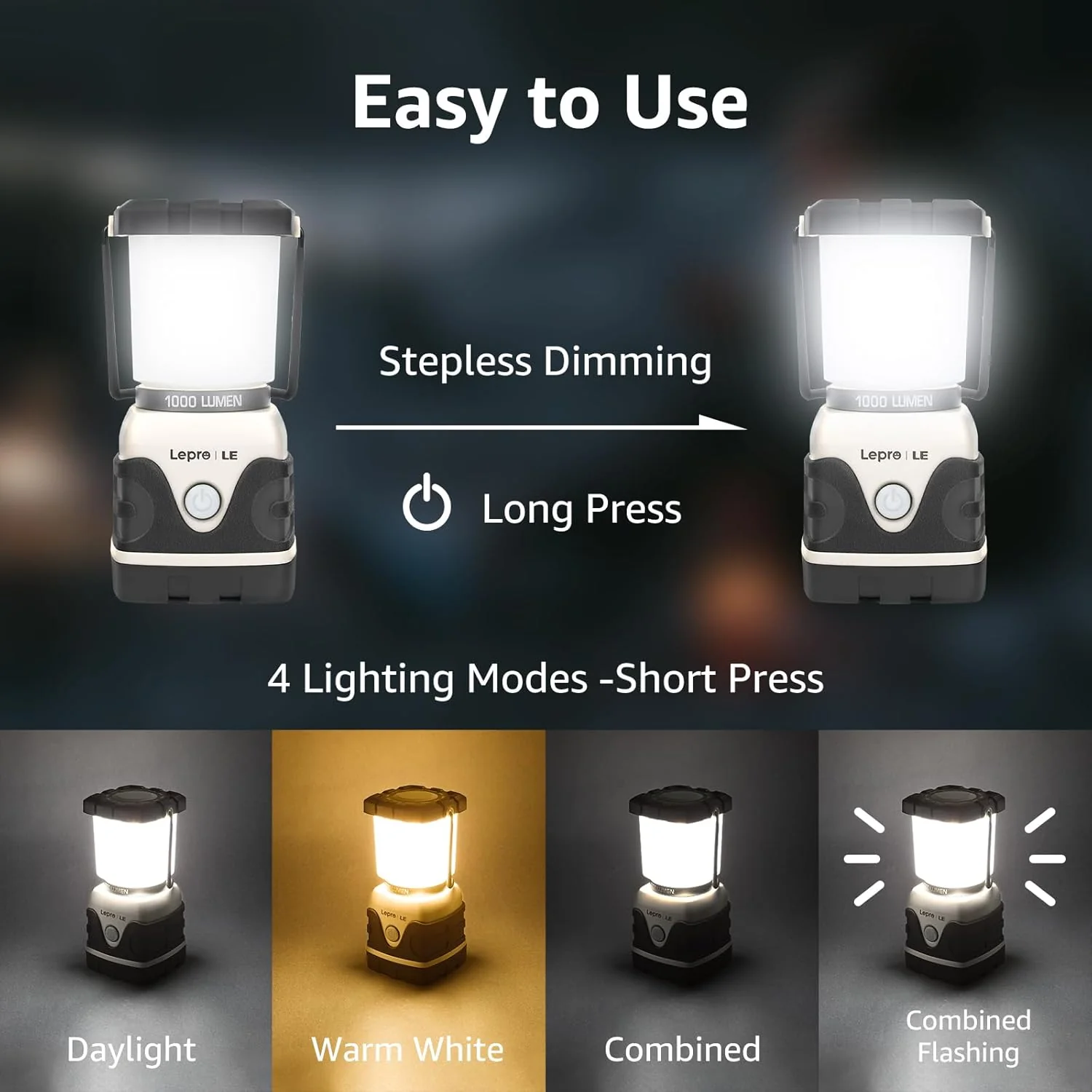 Lepro Battery Powered LED Camping Lantern (White, Waterproof, 1000LM, 4 Lighting Modes) - Image 3