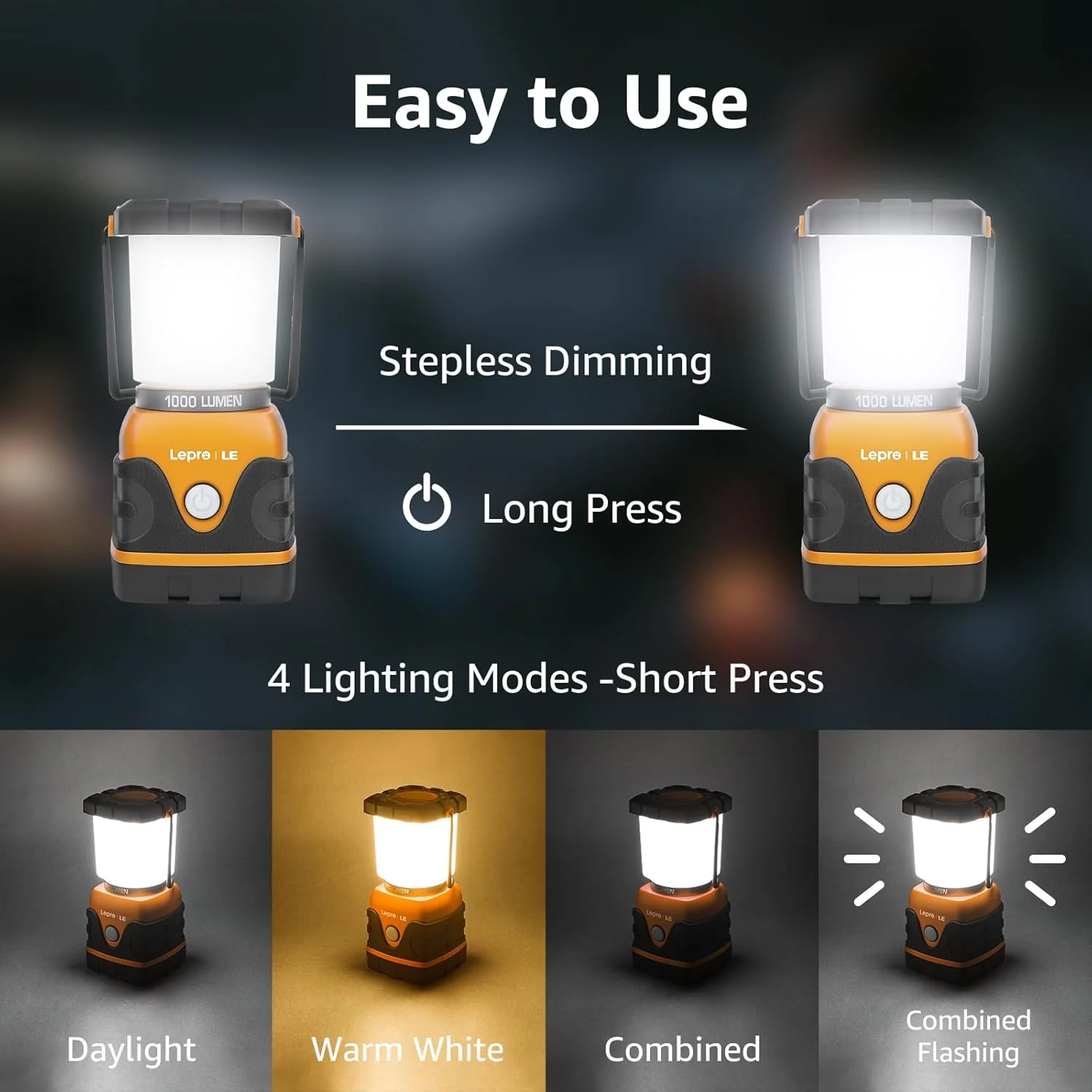 Lepro Battery Powered LED Camping Lantern (Orange, Waterproof, 1000LM, 4 Lighting Modes) - Image 3
