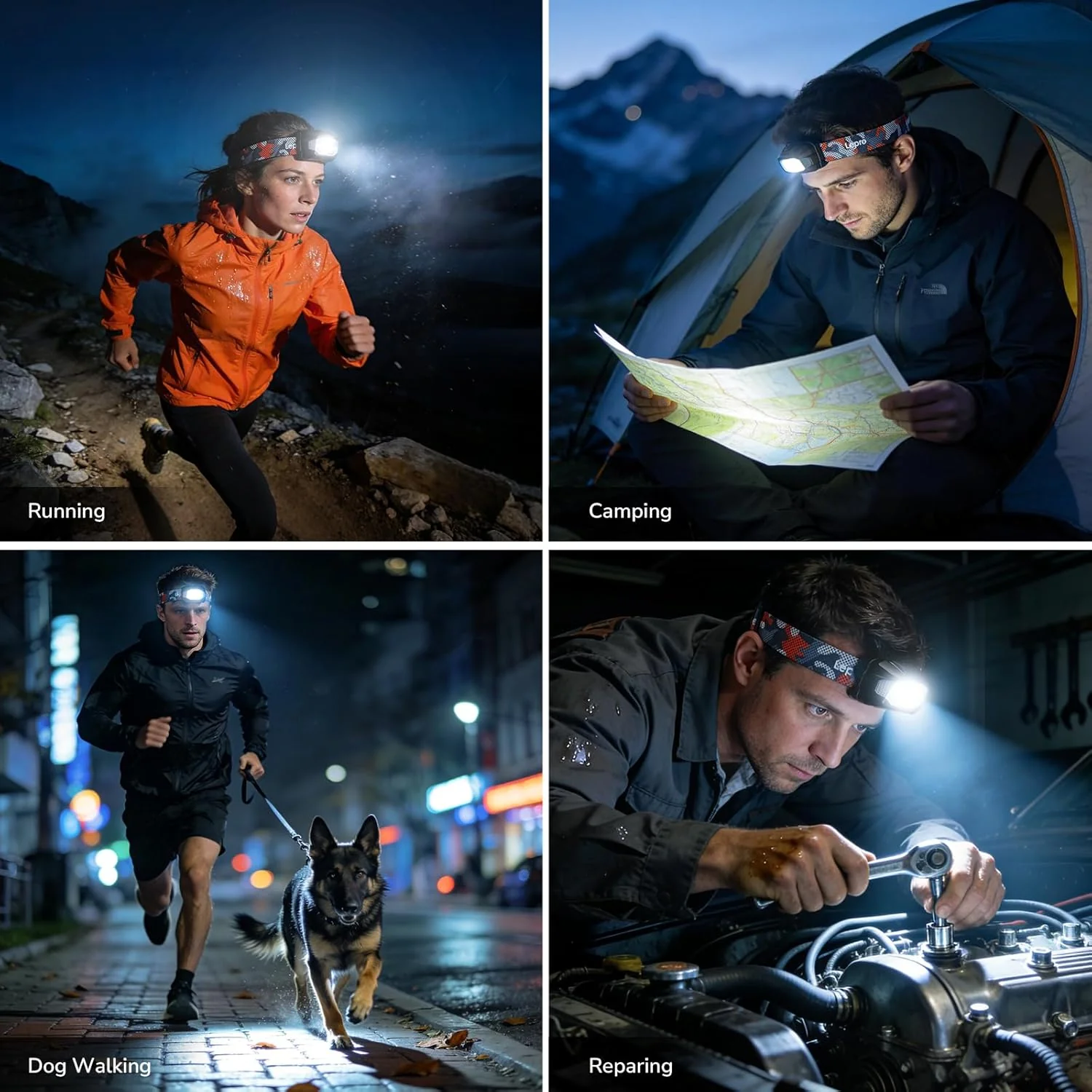 Lepro Dual Power Headlamp, Rechargeable LED Headlamp with Type-C & AAA Backup, 10 Modes with Red Light, Lightweight IPX4 Water Resistant Head Light for Camping, Running, Hiking, Emergency - Image 8