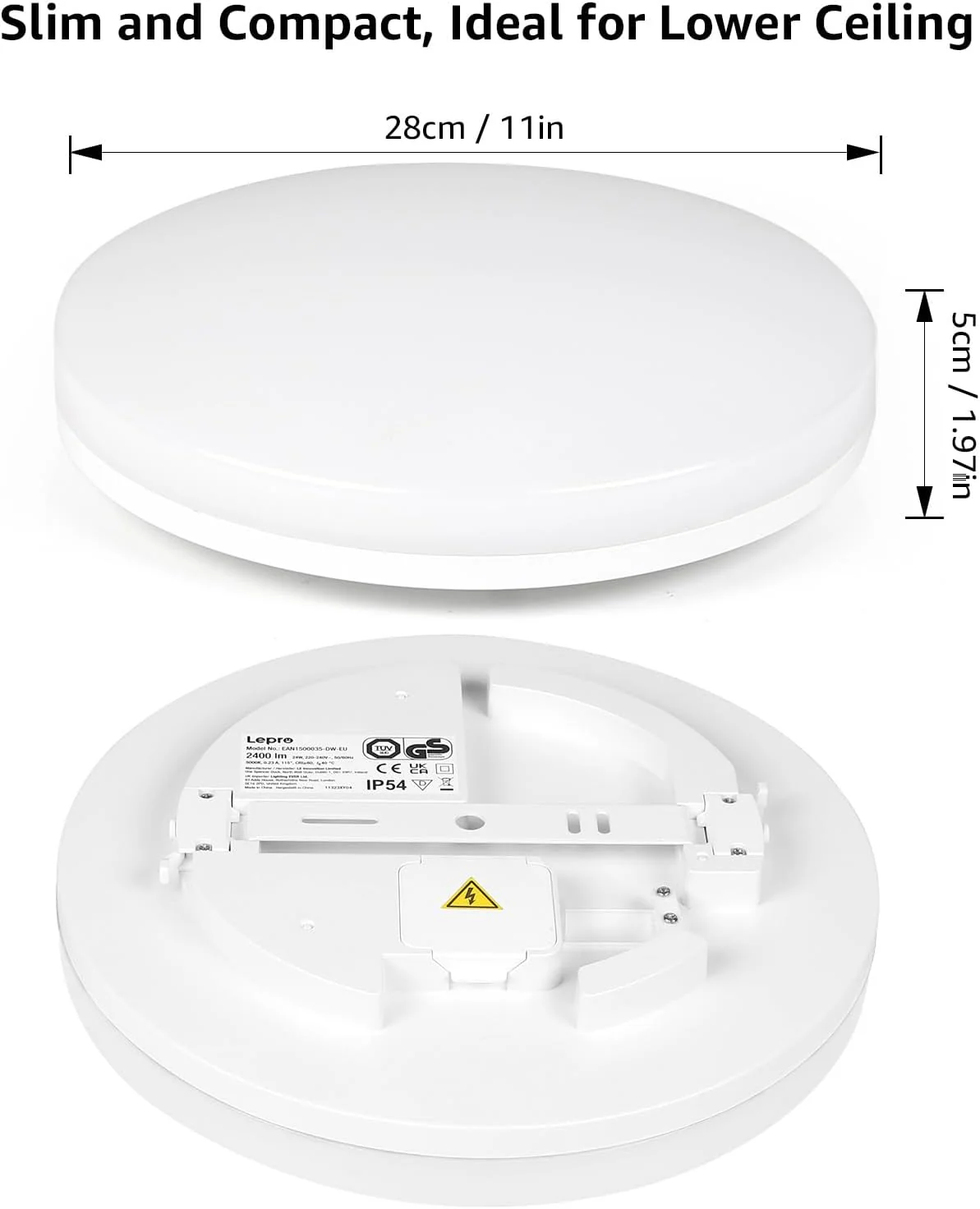 Lepro 11-Inch Waterproof LED Flush Mount Ceiling Light (24W, 2400LM, Low Profile, Warm & Daylight White) - Image 8