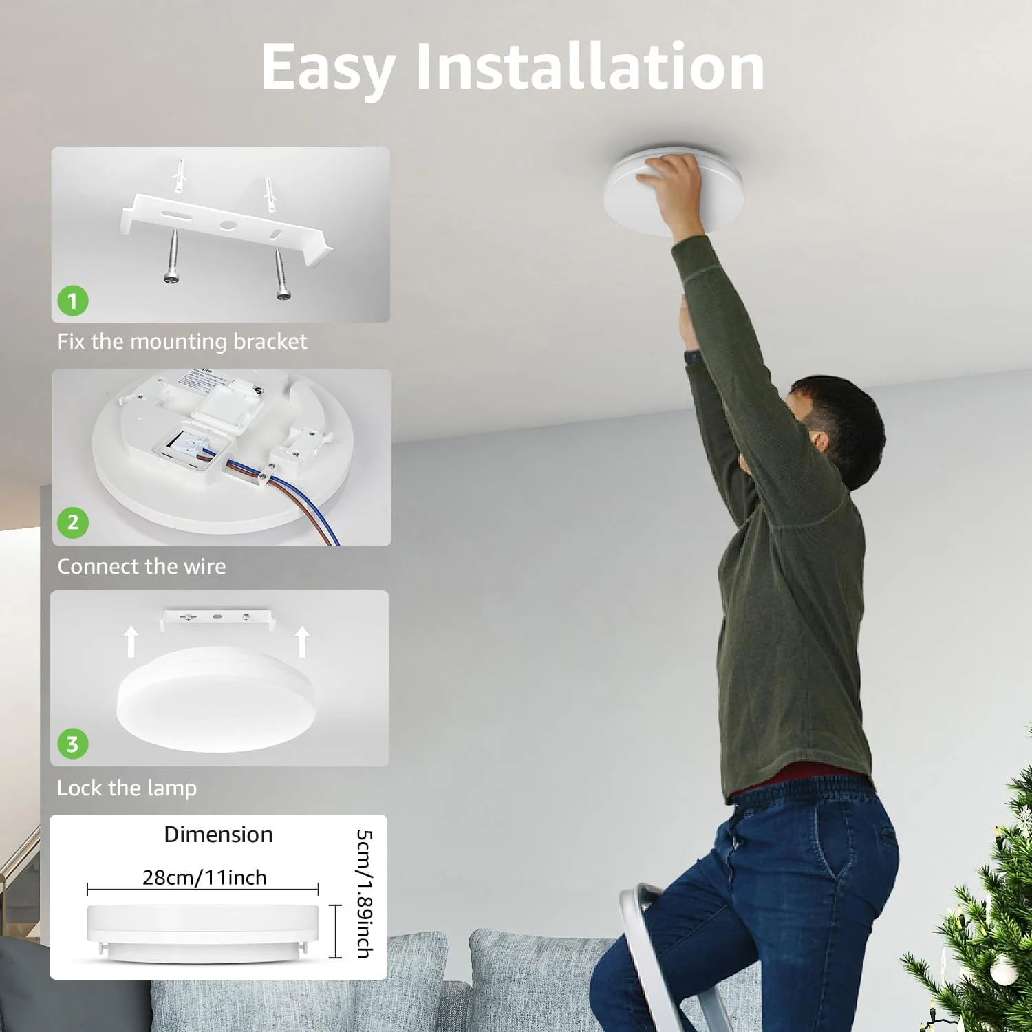 Lepro 11-Inch Waterproof LED Flush Mount Ceiling Light (24W, 2400LM, Low Profile, Warm & Daylight White) - Image 9