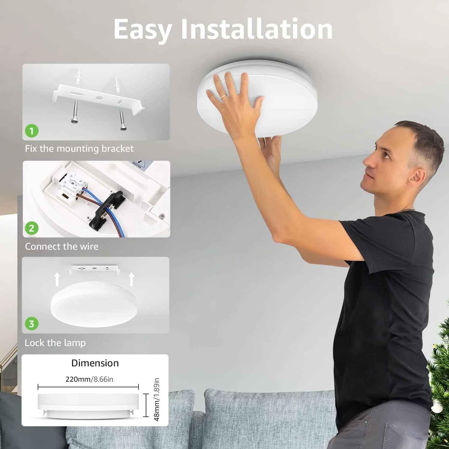 Lepro 8.7-Inch Waterproof LED Flush Mount Ceiling Light (15W, 1500LM, Low Profile, 3000K Soft Warm White) - Image 6
