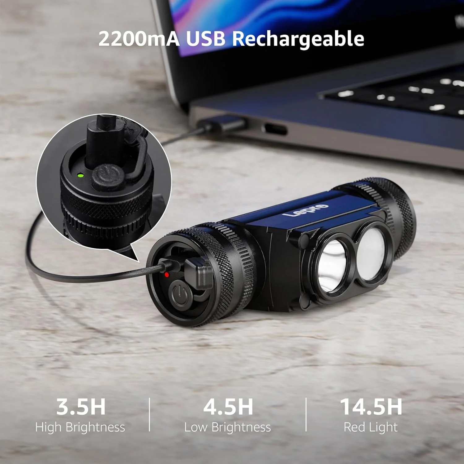 Lepro Headlamp Rechargeable - 1000 Lumen Powerful Detachable Headlamp with Bright 500FT Flashlight Beam - Image 4