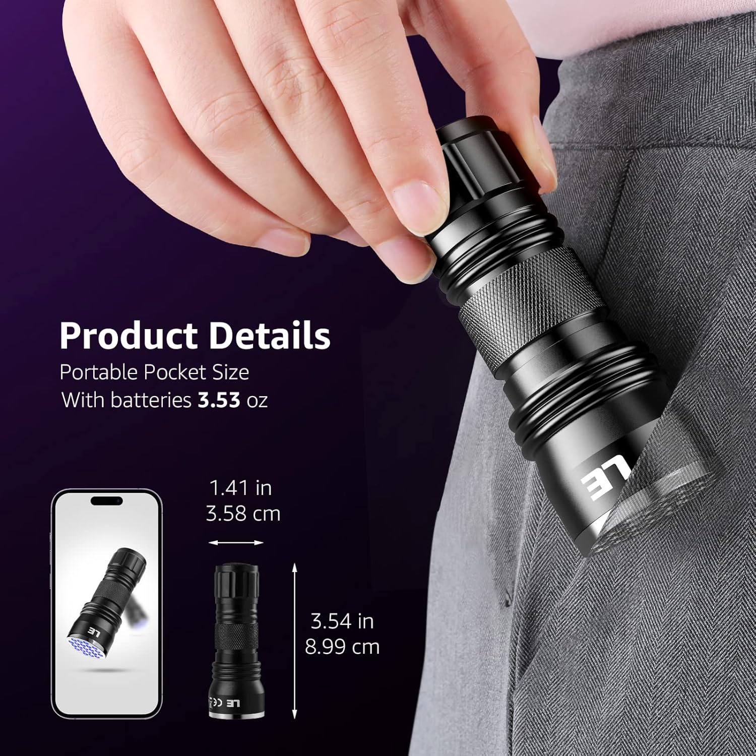 Lepro 395nm UV Black Light Flashlight with 21 LEDs, Portable Ultraviolet Stain Detector with AAA Batteries - Image 6