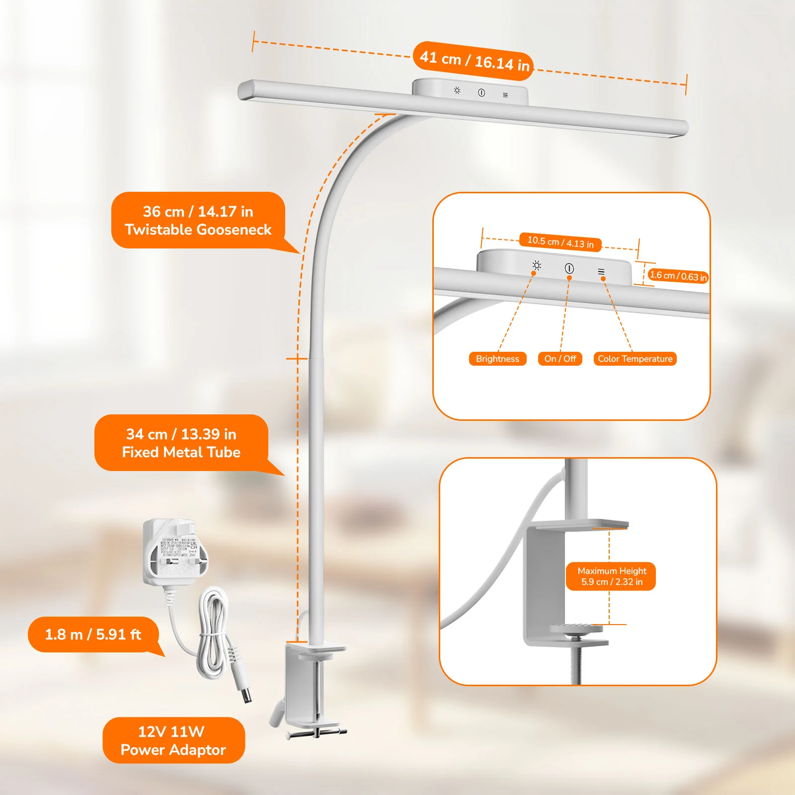 Lepro Led Desk Lamp for Home Office, Metal Architect Lamp with Clamp, 11W 750LM Eye-Caring Task Light, 25 Lighting Modes, Flexible Gooseneck for Monitor, Workbench, Drafting, Crafts, Reading - Image 8