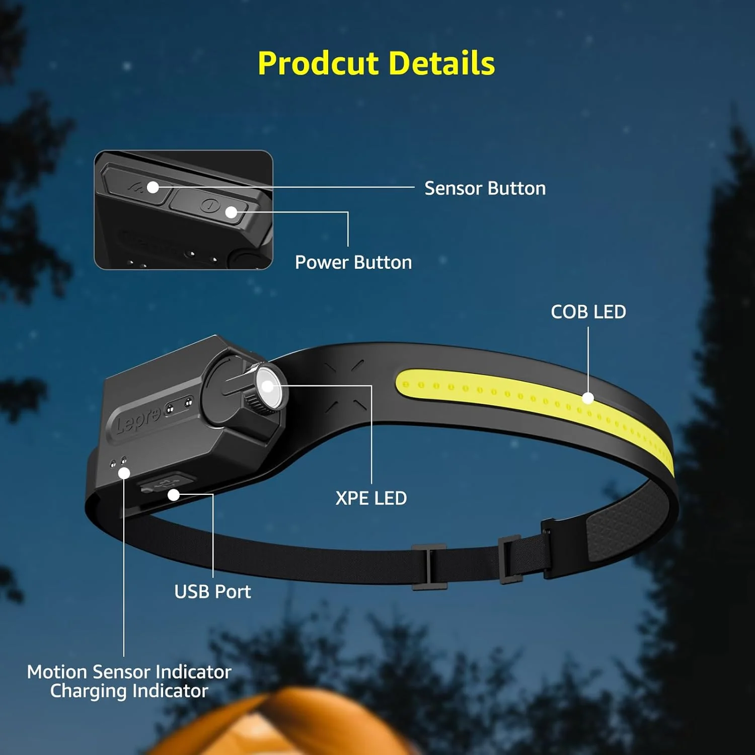 Lepro Rechargeable LED Headlamp with Motion Sensor - Image 7