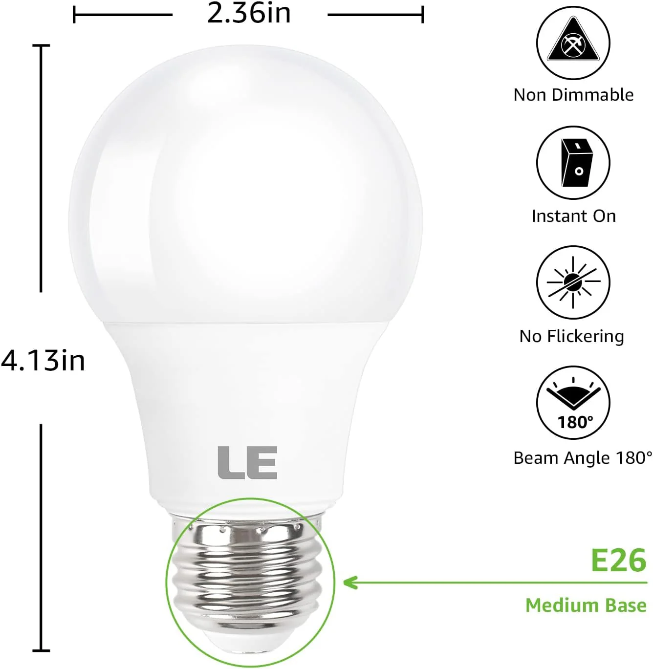 Lepro A19 LED Light Bulb, 5000K Daylight White, 800 Lumens, E26 Medium Base, Non-Dimmable, 9W (60W Equivalent) - Image 6