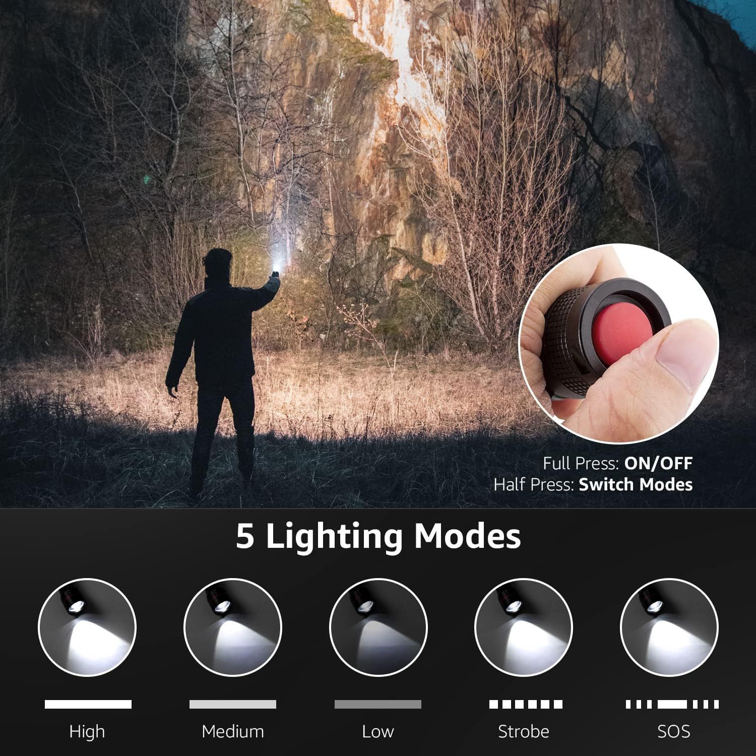 Lepro Battery-Powered Tactical LED Flashlight 2 Pack, 300 Lumens Zoomable Compact Torch - Image 3