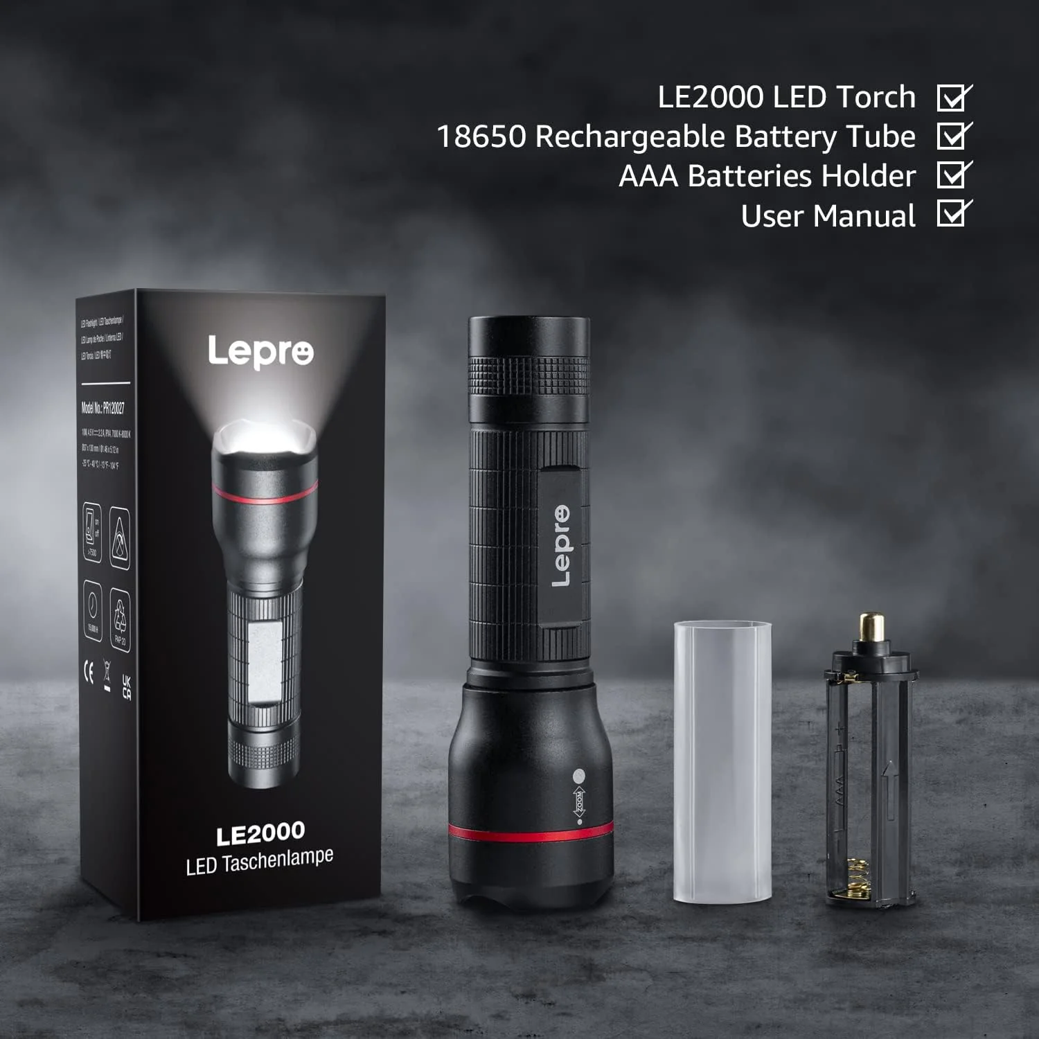Lepro Battery-Powered Tactical LED Flashlight 2 Pack, 300 Lumens Zoomable Compact Torch - Image 5