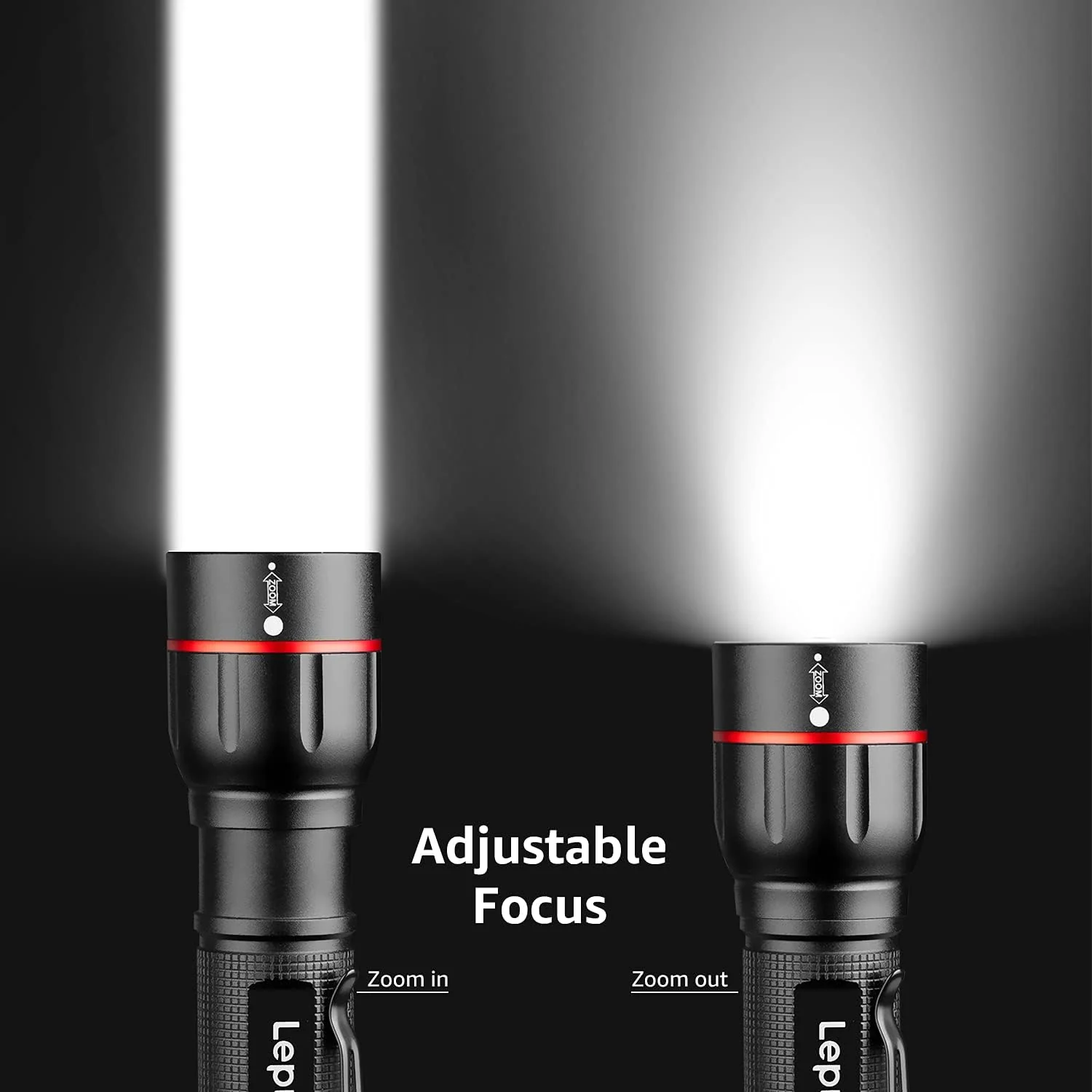 Lepro Dual-Fuel Tactical LED Flashlights 2 Pack, 300 Lumens Zoomable Torch with Clip - Image 4