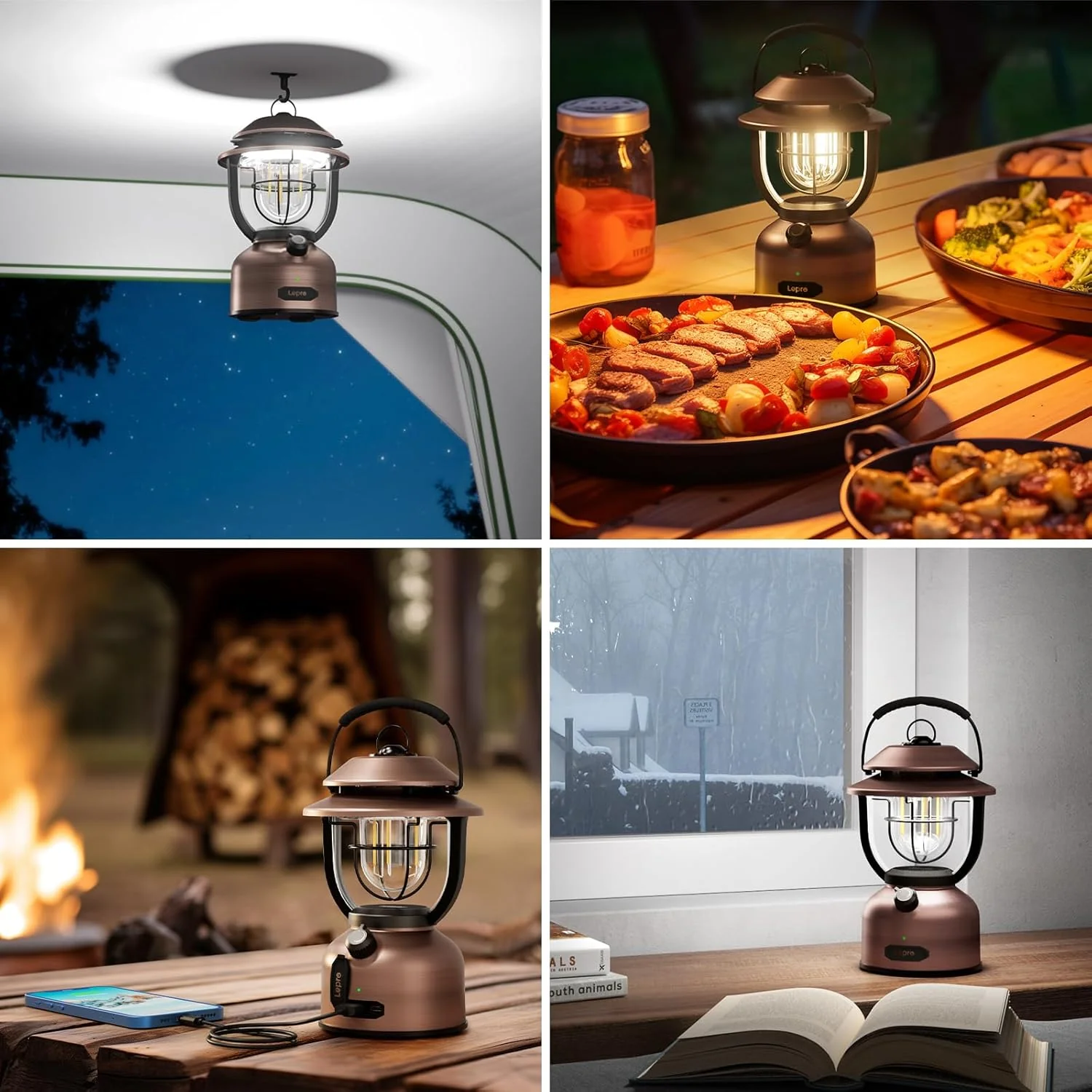 Lepro Vintage LED Rechargeable Camping Lantern (15000mAh Power Bank, 1000LM Stepless Dimming, IPX4 Waterproof Retro Torch) - Image 7