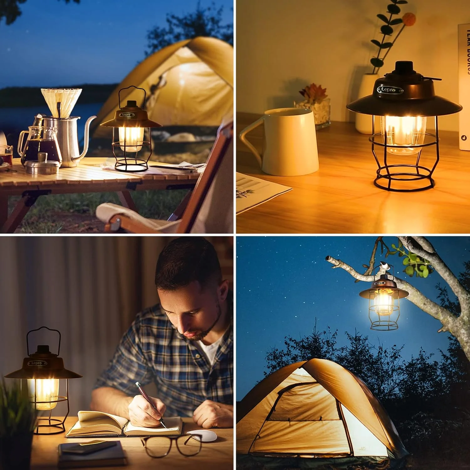 Lepro Vintage LED Rechargeable Camping Lantern (Power Bank, 450LM 3 Lighting Modes, IPX4 Waterproof Retro Hanging Tent Light) - Image 7
