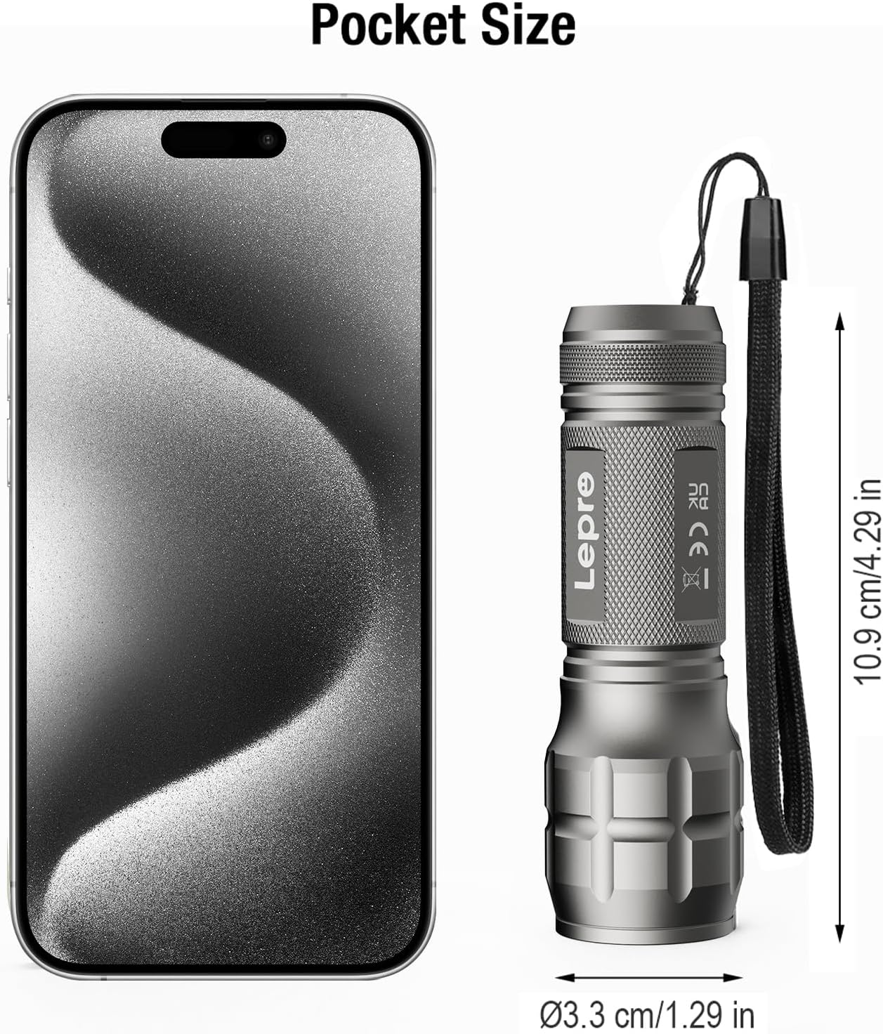 Lepro Portable LED Flashlight (Gray, High Lumens, Waterproof, AAA Batteries Included) - Image 3