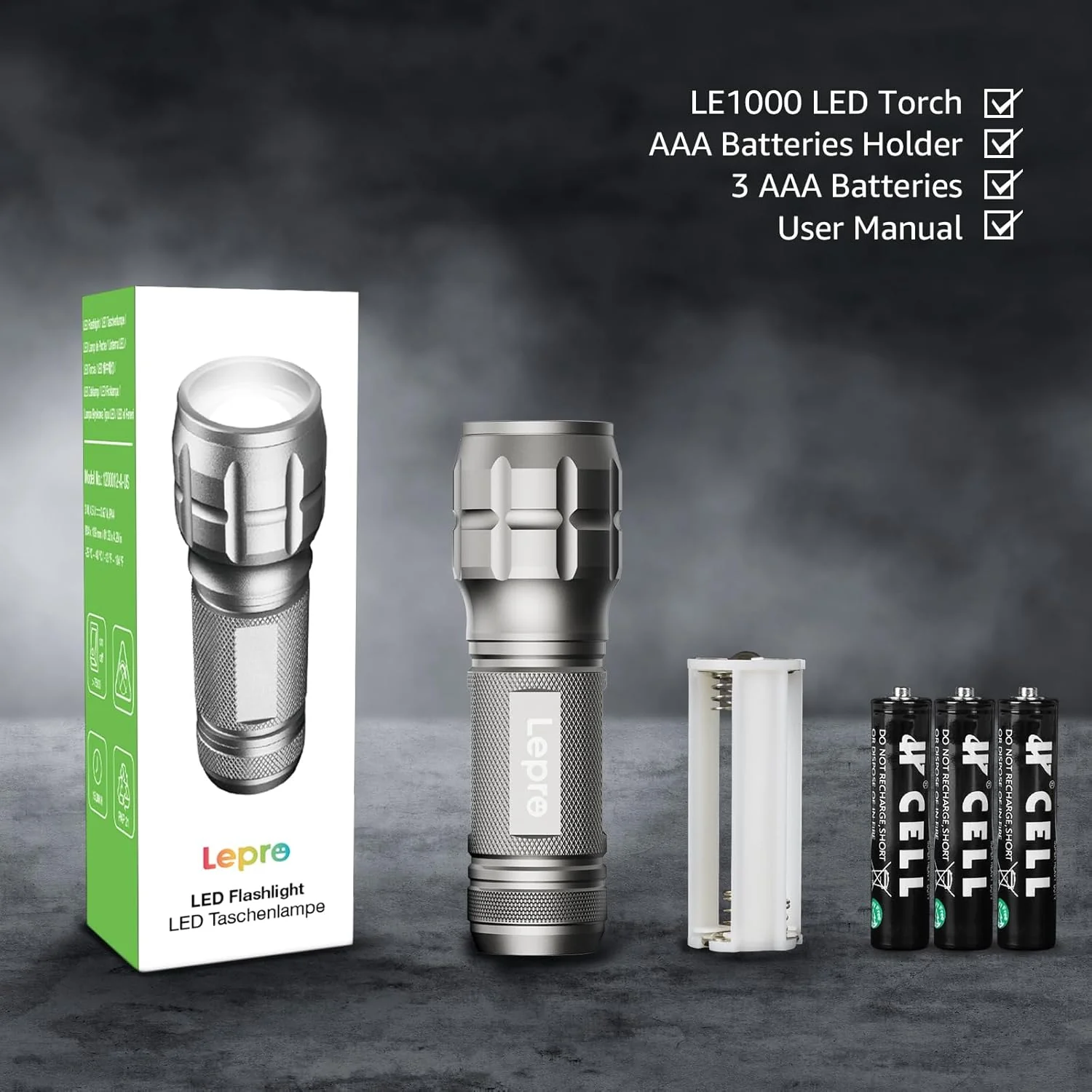 Lepro Portable LED Flashlight (Gray, High Lumens, Waterproof, AAA Batteries Included) - Image 5