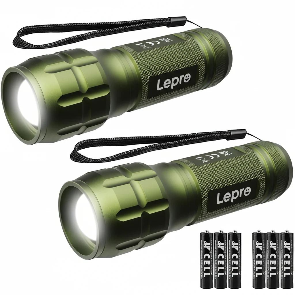 Lepro Portable LED Flashlight (Green, High Lumens, Waterproof, AAA Batteries Included)