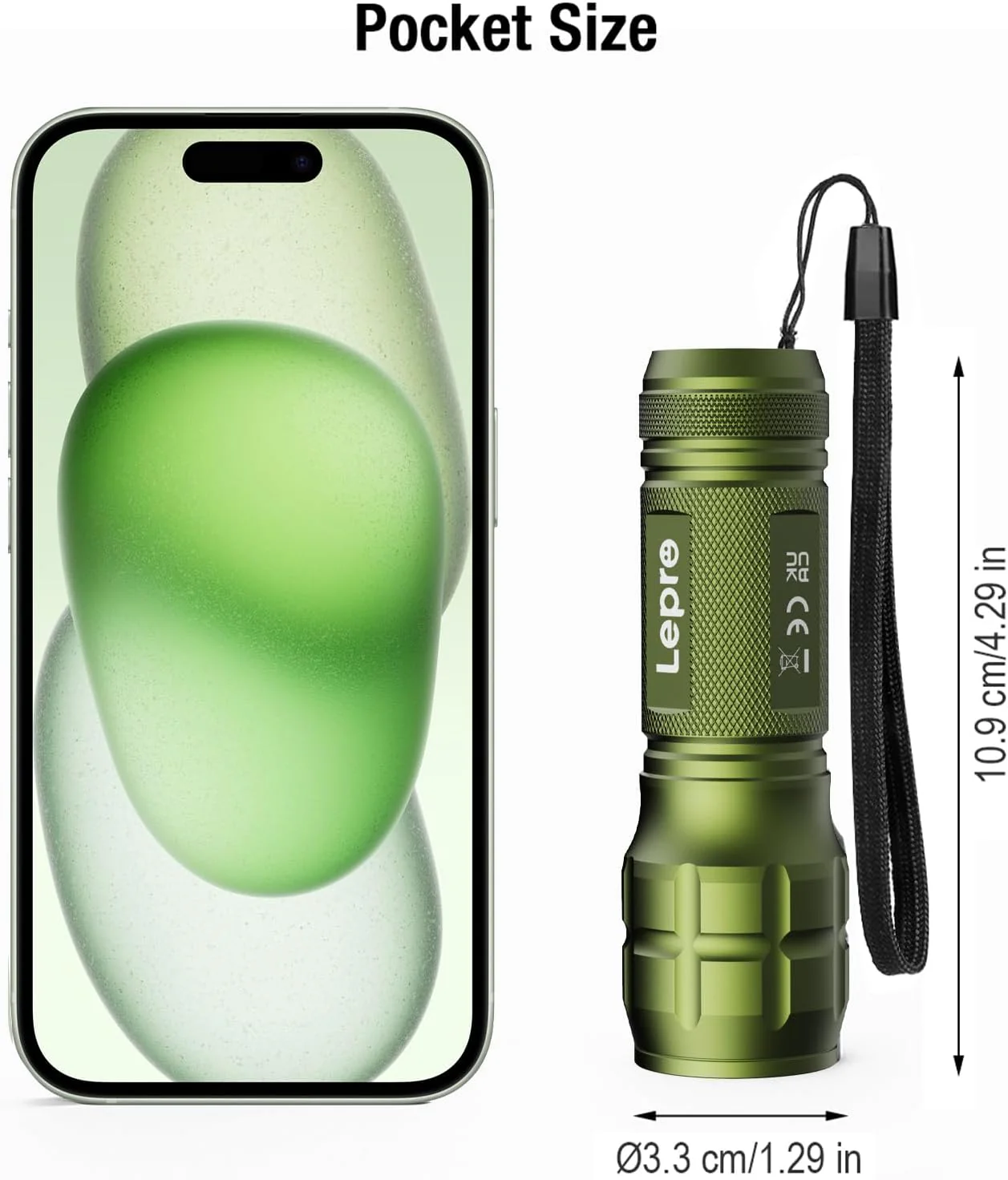 Lepro Portable LED Flashlight (Green, High Lumens, Waterproof, AAA Batteries Included) - Image 3