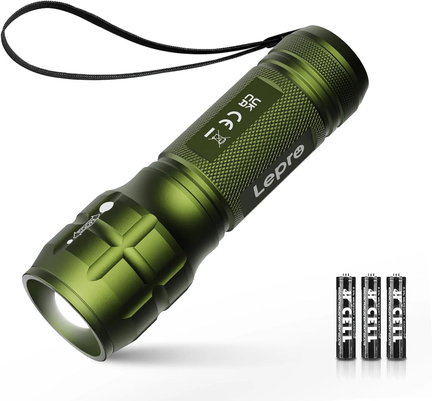 Lepro Portable LED Flashlight (Green, High Lumens, Waterproof, AAA Batteries Included) - Image 6
